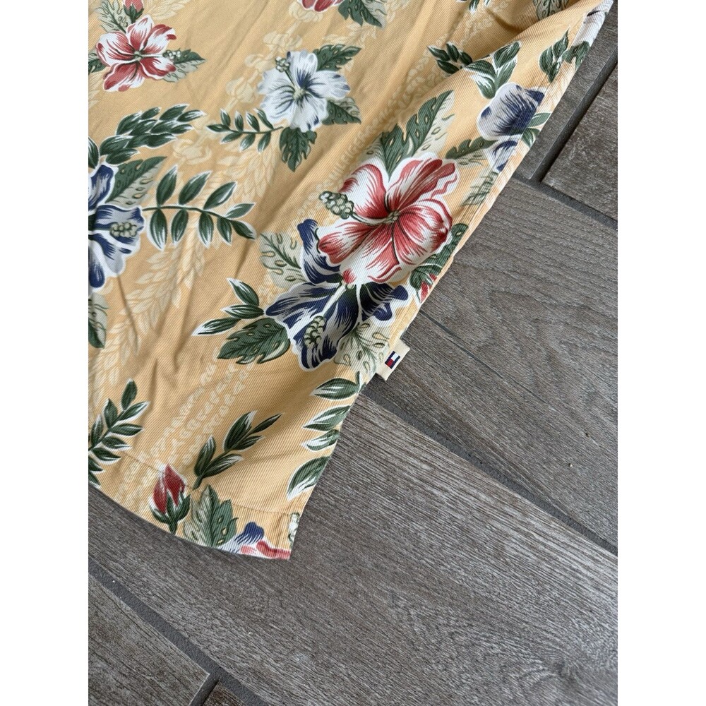 Tommy Hilfiger Hawaiian Shirt Mens Size XL Yellow Floral Short Sleeve Vintage - Picture 2 of 8